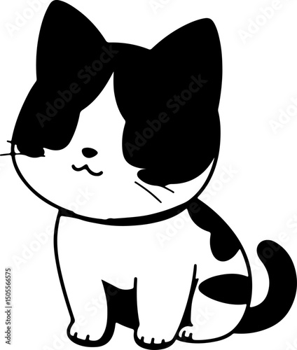 Adorable Kawaii Black and White Kitty: Cute Minimalist Cat Illustration Perfect for Pet Lovers, Animal Themes, and Charming Graphic Designs