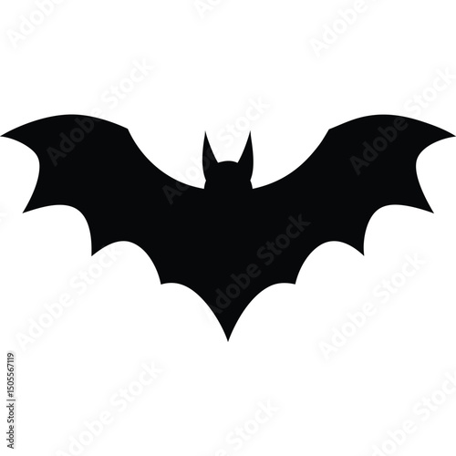 Silhouette of Black Bat with Wide Wings for Halloween Decorations and Crafts