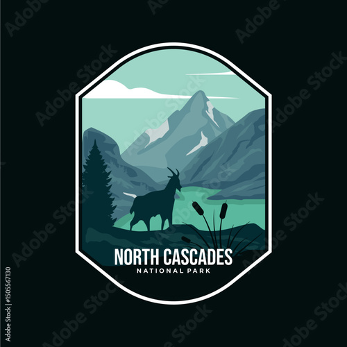North Cascades National Park Emblem patch logo illustration on dark background