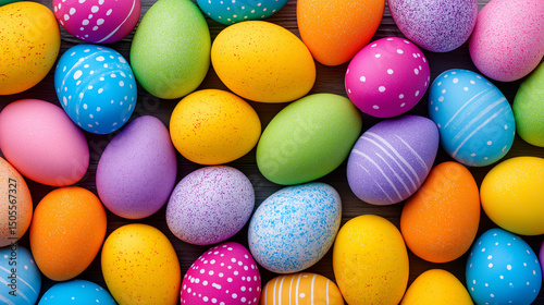 Wallpaper Mural Brightly colored easter eggs with speckles and patterns arranged in festive spring display Torontodigital.ca