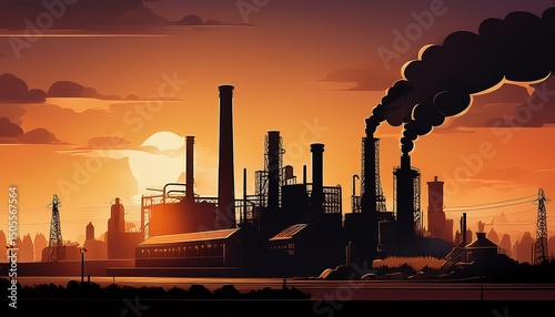 a factory silhouette representing industrial production and economic output