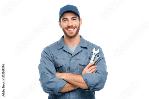 Vehicle Technician Holding Diagnostic Tablet on Transparent Background PNG