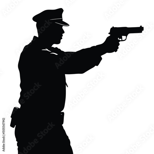 Silhouette of Uniformed Officer Aiming Firearm Law Enforcement, Security, and Protection