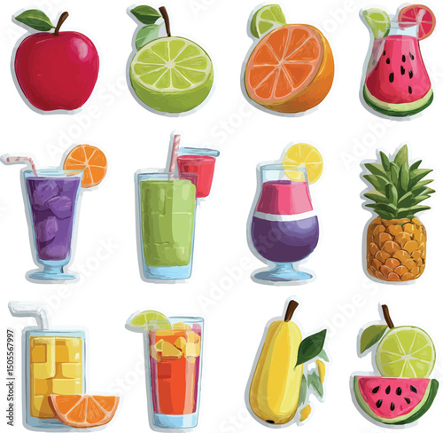 Colorful Fruit and Drink Sticker Set