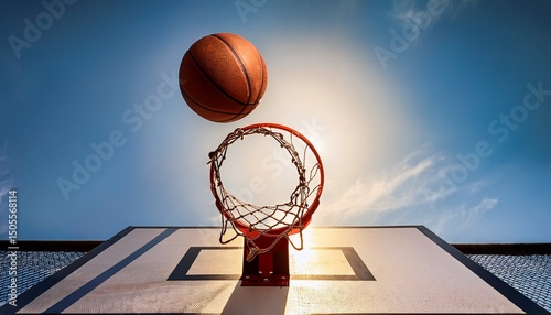 basketball reaching the hoop during a sunny day at the court