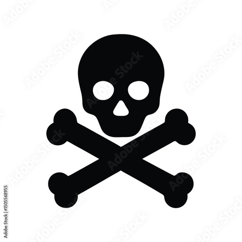 Simple Black Skull and Crossbones Warning Icon on White Background