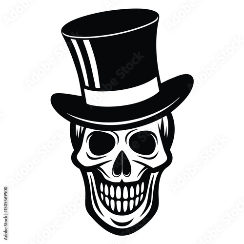 Skull Wearing a Black Top Hat Halloween, Death, and Style