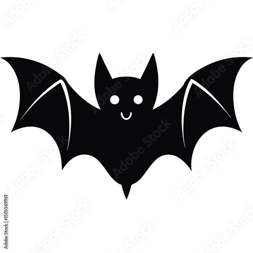 Smiling Halloween Bat Silhouette with Wide Wings for Spooky Season Decoration