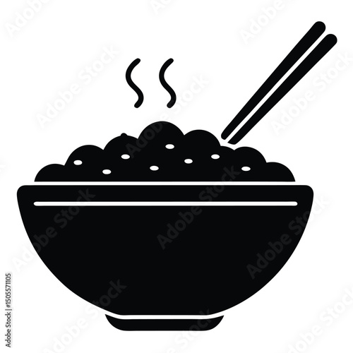 Steaming Bowl of Rice with Chopsticks Asian Cuisine Illustration Icon