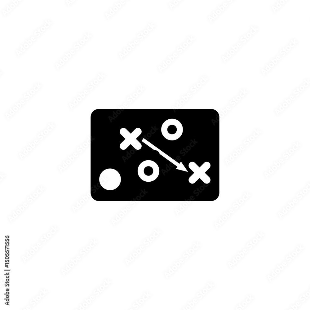 Фотография Simple black vector icon of a strategy board with X, O, and arrows, representing