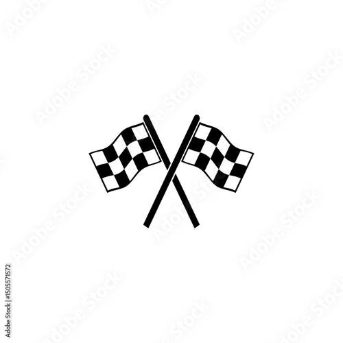 Simple black vector icon of crossed checkered flags, representing racing and motorsports