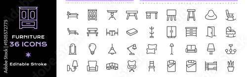 Furniture Line Icons Set - Editable Vector Illustrator Stroke.