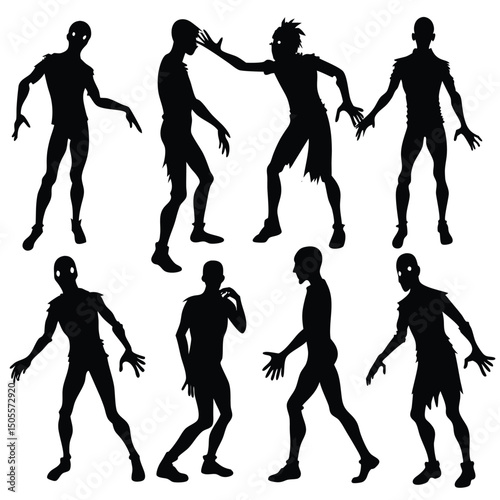 Zombie Silhouette Collection Undead Walking Dead Illustration for Halloween Decoration