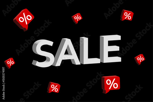 "SALE" in white text on a black background, surrounded by a red speech bubble with percentage signs.
