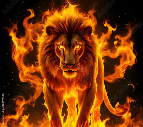 king lion  with fire vector illustration