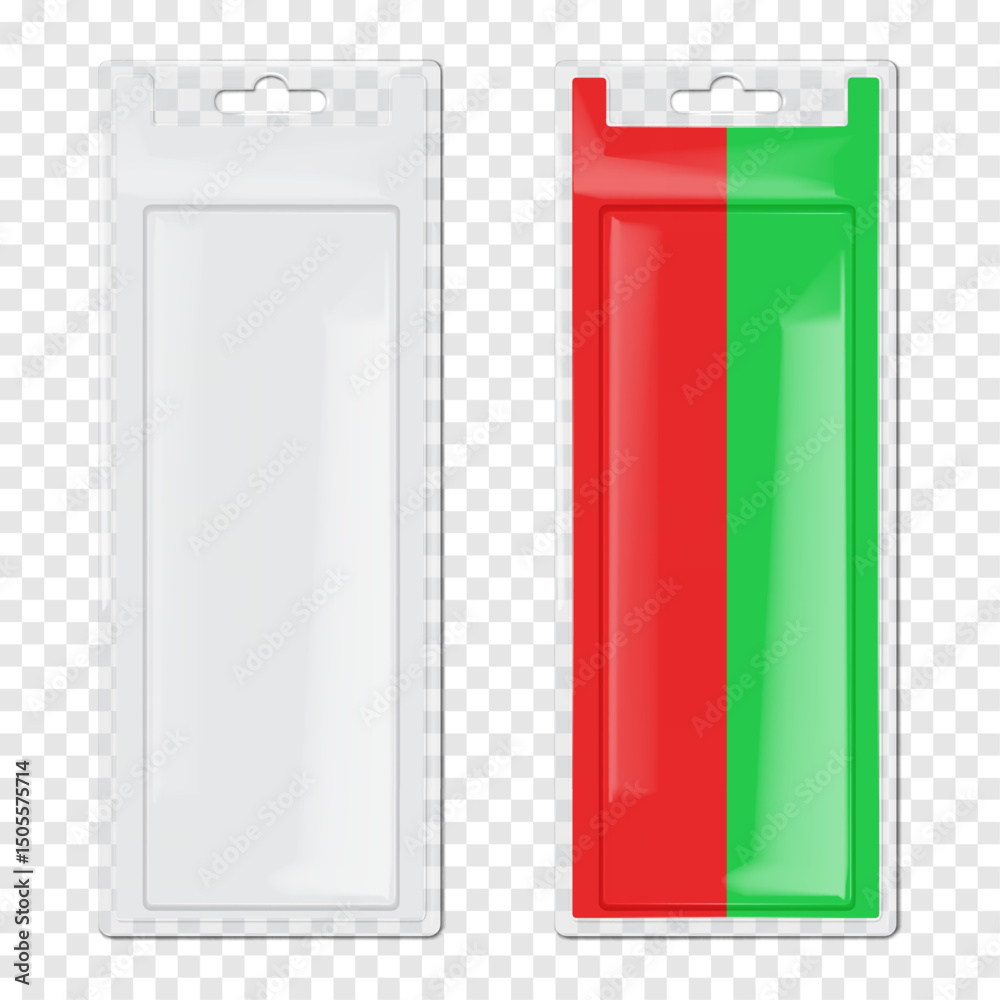 Fotografie Hanging cardboard and clear plastic rectangle blister box