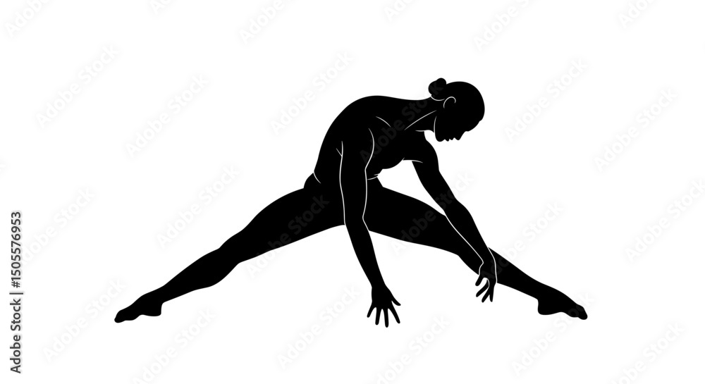 Naklejka premium Gymnast stretching in silhouette against a white backdrop, with copy space