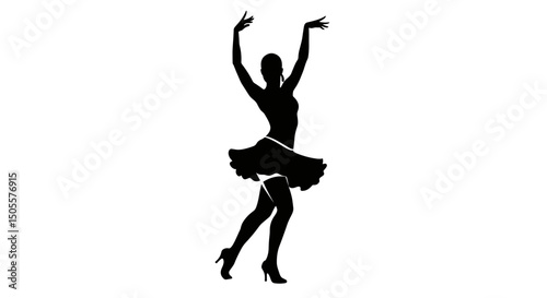 Woman in a short dress dancing in silhouette on white, for performance arts