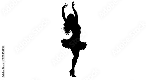 Silhouette of a woman dancing against a white background