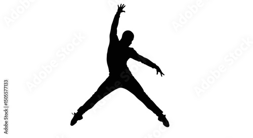 Silhouette of a person leaping, expressing energy against white background, with copy space