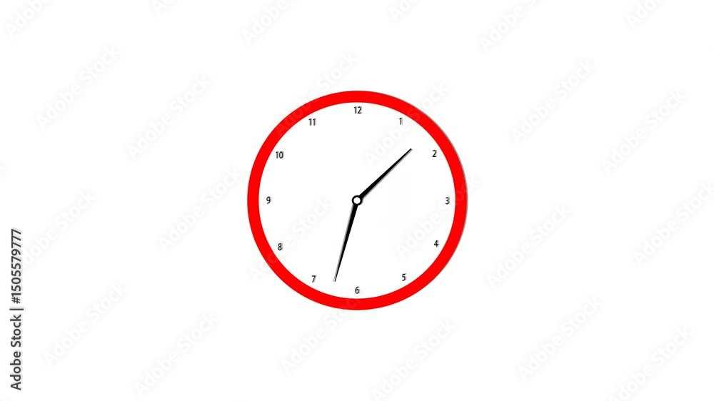 Red Clock on White Background Showing Time of 3 02
