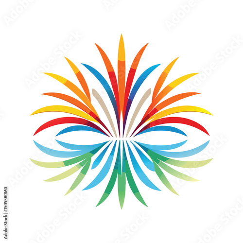 Colorful abstract geometric floral illustration with vibrant curved lines radiating outwards suitable for design and decoration elements