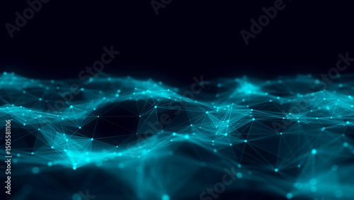 Color abstract wave background with dots and lines moving in space. Technology illustration. Futuristic modern dynamic wave. 3d rendering.