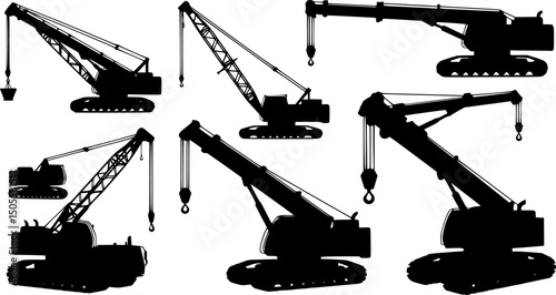 silhouette of mobile crane crawler heavy vehicles

