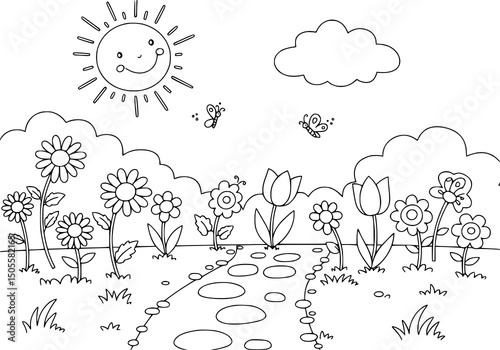 floral design with vintage flowers leaves and butterflies. Coloring pages.