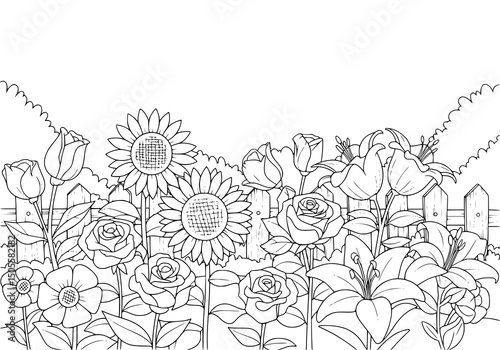 floral design with vintage flowers leaves and butterflies. Coloring pages.
