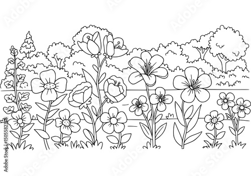 floral design with vintage flowers leaves and butterflies. Coloring pages.