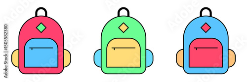 Backpack icon set. backpack vector icon in line design for web design, logo and mobile app. Symbol of backpack on white background. Vector illustration.