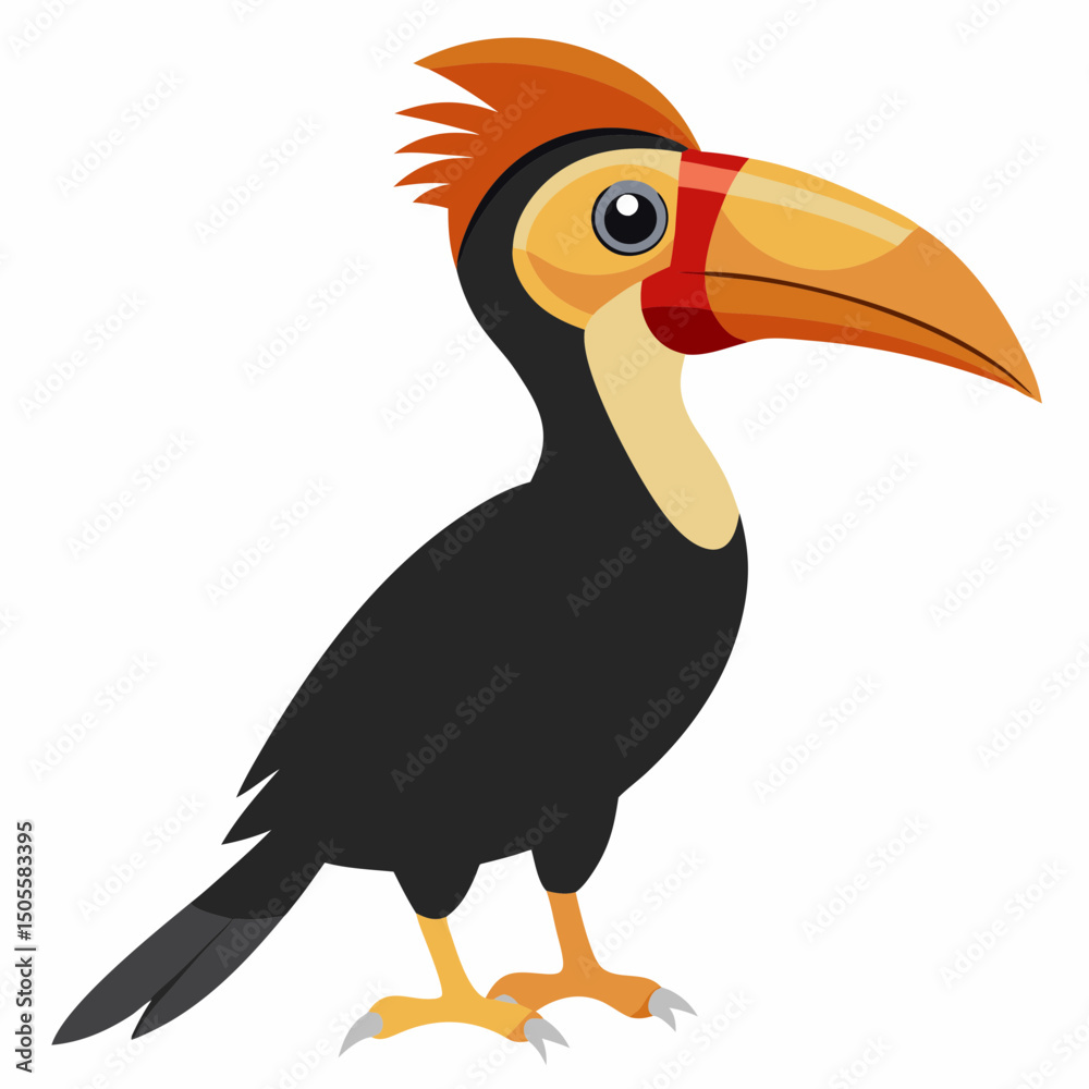 Obraz premium Realistic full-body illustration of the rare Rufous-headed Hornbill, one of the world’s rarest birds, isolated on a clean white background for versatile use.