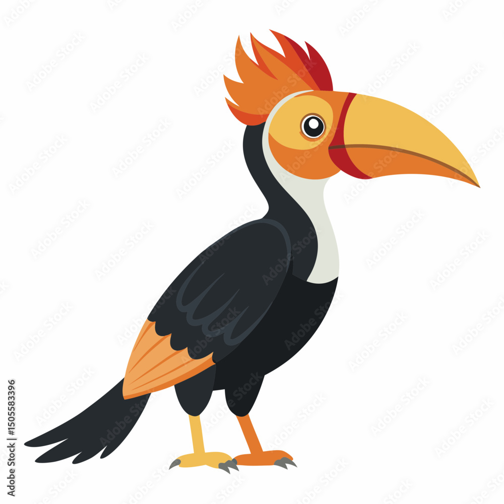 Obraz premium Realistic full-body illustration of the rare Rufous-headed Hornbill, one of the world’s rarest birds, isolated on a clean white background for versatile use.