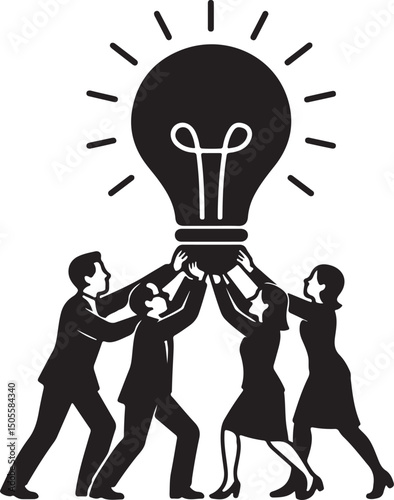 group lifting giant lightbulb together