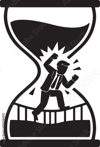 employee breaking out of hourglass prison