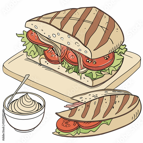 Realistic full-body sandwich vector illustration, perfect for food-themed designs, menus, ads, and digital artwork.