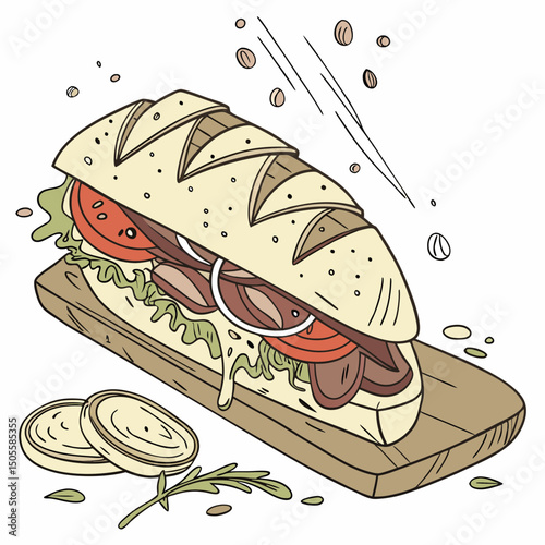 Realistic full-body sandwich vector illustration, perfect for food-themed designs, menus, ads, and digital artwork.
