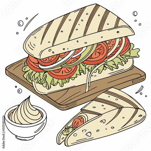Realistic full-body sandwich vector illustration, perfect for food-themed designs, menus, ads, and digital artwork.