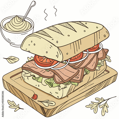 Realistic full-body sandwich vector illustration, perfect for food-themed designs, menus, ads, and digital artwork.