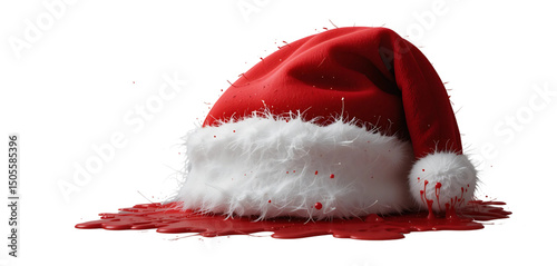 Abstract red Santa hat with melting edges, conceptual design, no background.

