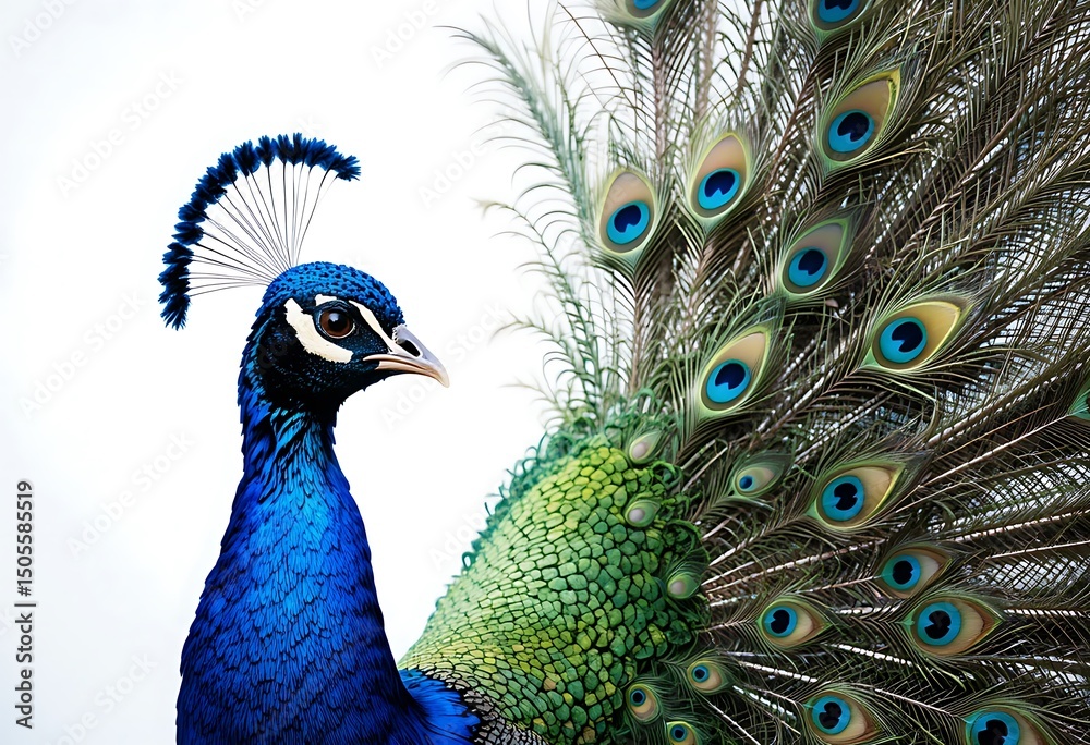 Fototapeta premium Close-up of a Majestic Peacock, Striking Colors and Feathers. Generative Ai