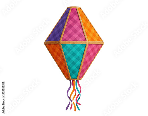 Colorful Gingham Fabric Festa Junina Hot Air Balloon in 3D Illustration photo