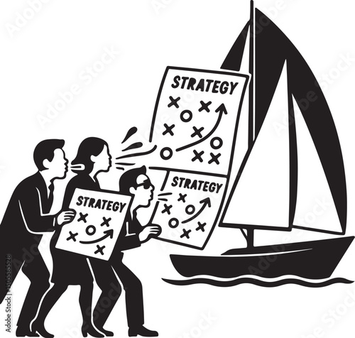  team blowing sails with strategy papers