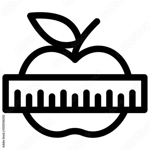 Apple and measuring tape icon Black and white outline vector