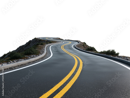 Winding Road to Discovery: A scenic road gracefully curves upwards, disappearing over the horizon, inviting the viewer to embark on a journey of exploration and endless possibilities.