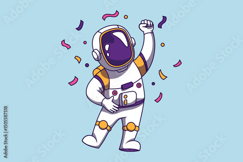 Cute Astronaut Celebrating Birthday Vector Illustration