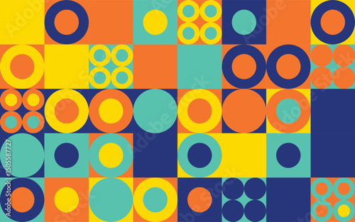 Abstract Vibrant Bubble Colourful scandinavian style pattern seamless background, combination of bubble in grid
