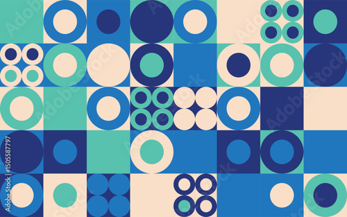 Abstract Blue Cyber monochrome scandinavian style pattern seamless background,Cyan Blue and river blue combination of grid background
