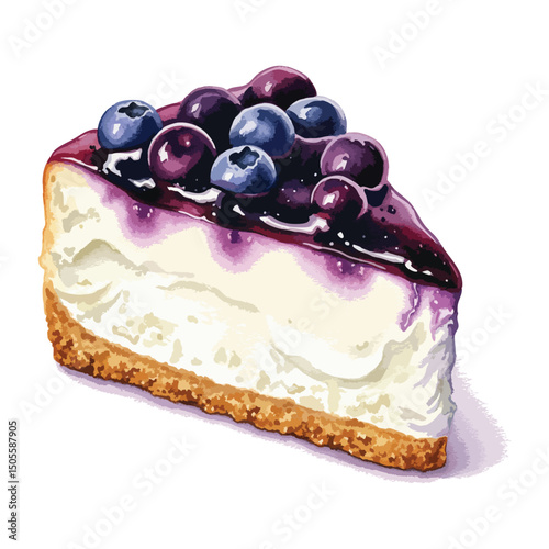 Blueberry cheesecake Isolated on Transparent Background – Watercolour Illustration